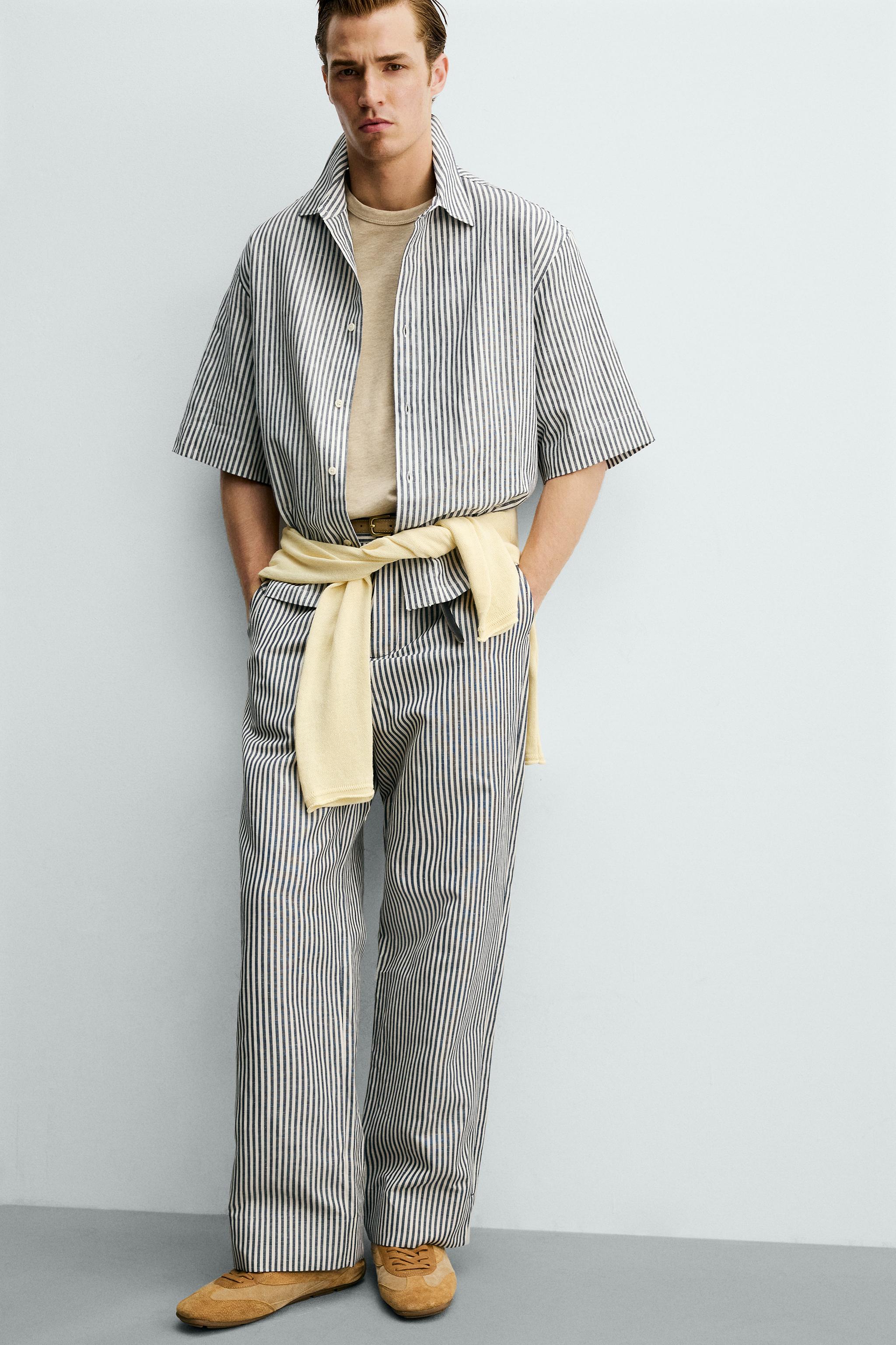 PANTALON RAYURES COTON-LIN